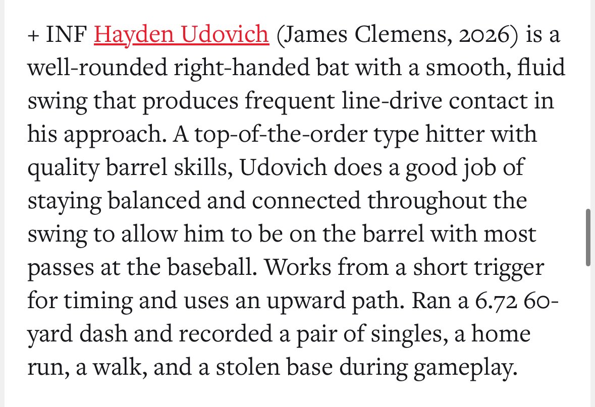 Hayden Udovich (@hayden_udovich) on Twitter photo Had a great time at the YellowHammer State Games. Went 3/4 in 2 games with 2 singles and a home run.#YSGames25 <a href="/PrepBaseballAL/">Prep Baseball Alabama</a> <a href="/PB_Uncommitted/">Prep Baseball Uncommitted</a> <a href="/Btalley21/">Blake Talley</a>
loom.ly/sv5UF8E Had a great time at the YellowHammer State Games. Went 3/4 in 2 games with 2 singles and a home run.#YSGames25 <a href="/PrepBaseballAL/">Prep Baseball Alabama</a> <a href="/PB_Uncommitted/">Prep Baseball Uncommitted</a> <a href="/Btalley21/">Blake Talley</a>
loom.ly/sv5UF8E