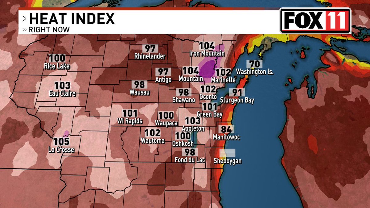 Lakeside seems real nice right about now compared to inland. Another day with a heat index over 100 degrees. Monday is going to be just as hot, but I promise Tuesday is going to feel real nice as temperatures return to the 70s. #wiwx