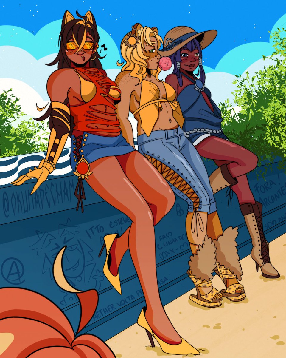 oKuMadeChan's tweet photo. Déborah, Xeyla e Cândida na praia vendo uma certa ruiva passar...
#GenshinImpact #原神 #Dehya #Xilonen #Candance https://t.co/rxPanpx8N6