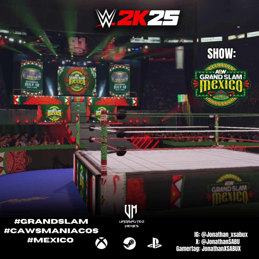 Ya disponible la Arena México con el Show #GrandSlamMexico en #WWE2K25, también está disponible el show y en esta versión funcionan las pantallas durante las entradas

Disponible en:
Xbox One
PS4
PC

Próximamente:
Xbox Series X/S
PS5