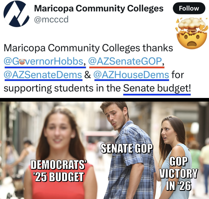 JakeHoffmanAZ's tweet image. 🚨AZ BUDGET BATTLE🚨

I voted a big NO on the Democrat budget that passed the AZ Senate

Republicans hold the legislative majority &amp;amp; the power of the purse

Yet the Senate GOP is refusing to exercise that power

BUDGET SUMMARY 👇🏼

❌ No real election integrity
❌ No ban on