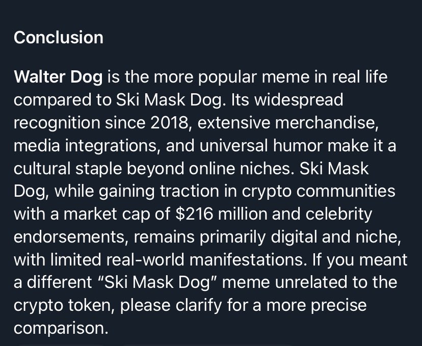 $WALTER is more popular than $SKI 

Ski Mask Dog on ETH went from 30M to 500k to 3M to 330M 

Walter on SOL went from 30M to 300k to 2M to to be continued
