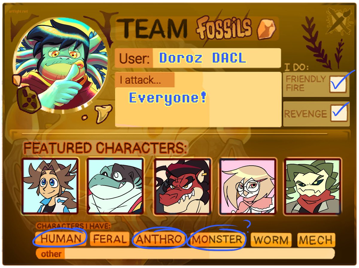 DorozDACL's tweet image. Participating on art fights!
I’m team fossils
I’m still uploading characters, but you can see my thingys so far #artfight #artfight2025