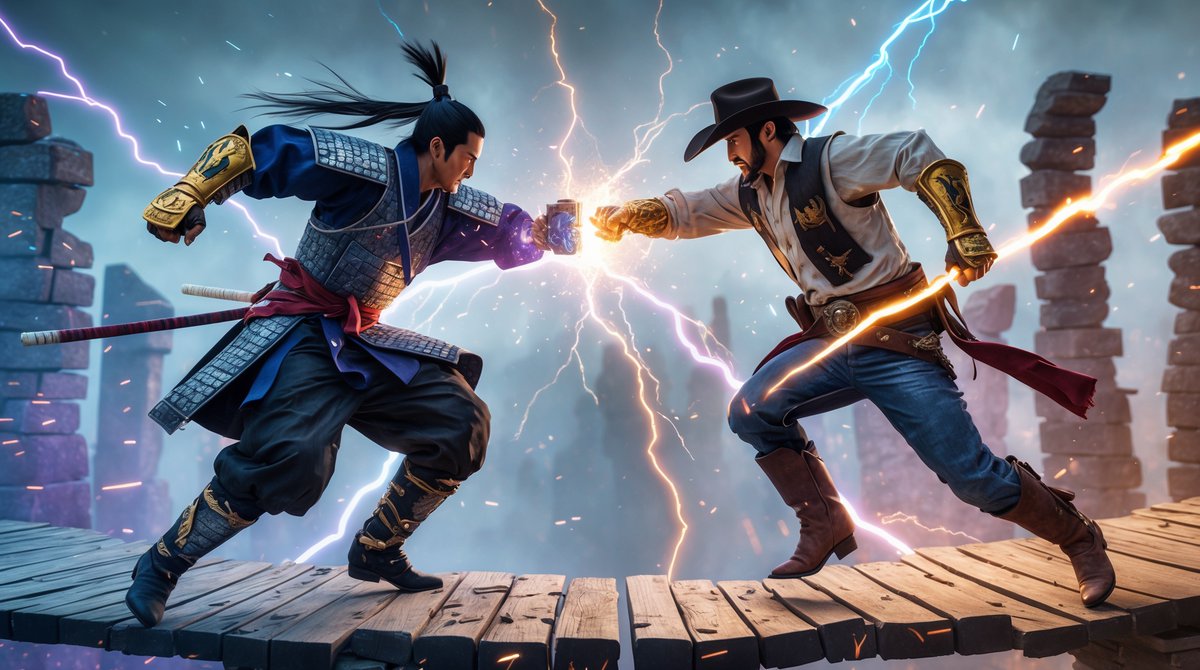 GoldenFalconsCC's tweet photo. Samurai vs Cowboy.
When East meets West — sparks will fly.
So, who’s your side — honor or freedom?
#samuraivscowboy #clashoflegends #eastmeetswest #epicduel #powerfist #art #aiart #aiartdaily #aiartworld #aiartgallery #FantasyArt #digtalart #aiartwork https://t.co/otrpMPXKca