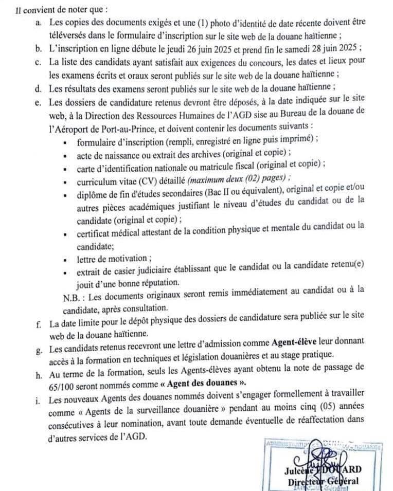 L’Administration Générale des Douanes (AGD) veut recruter 80 nouveaux agents douaniers. Par cette initiative, l'AGD entend renforcer le contrôle des flux transfrontaliers ainsi que la lutte contre la fraude et la contrebande. En ce sens, des candidats âgés de 18 à 40 ans,