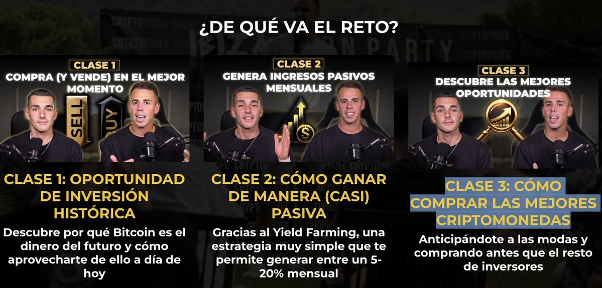 Durante estos días aprenderás:

CLASE 1: OPORTUNIDAD DE INVERSIÓN HISTÓRICA
CLASE 2: CÓMO GANAR DE MANERA (CASI) PASIVA
CLASE 3: CÓMO COMPRAR LAS MEJORES CRIPTOMONEDAS

Las plazas son LIMITADAS y se agotan rápido. Reserva la tuya ahora 👇
cryptoprofe.mykajabi.com/registro-reto