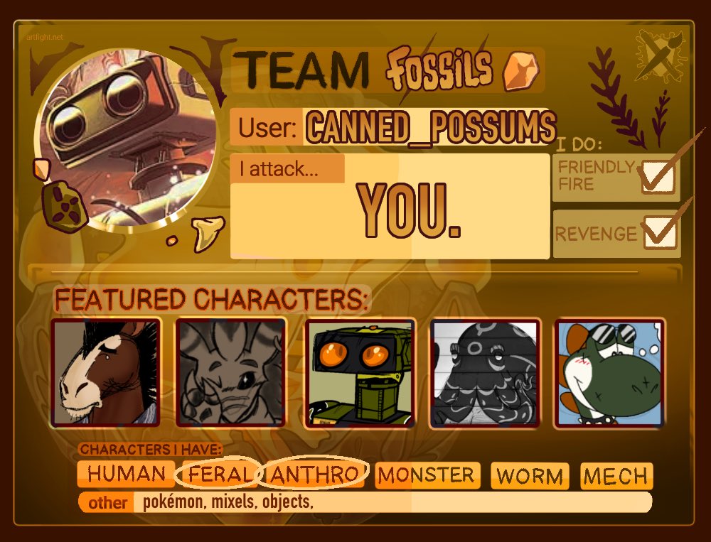 CANNED_POSSUMS's tweet image. LET’S GO TEAM FOSSILS!!!!!!!!
artfight.net/~CANNED_POSSUMS
