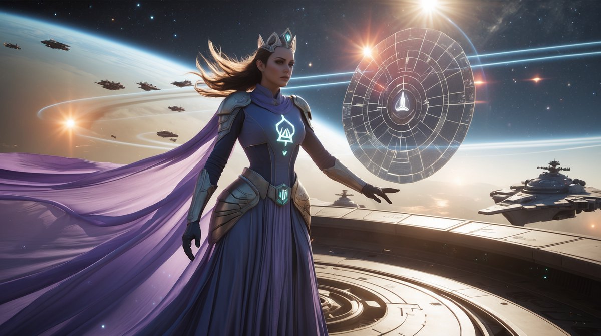 GoldenFalconsCC's tweet photo. Empress of the Galactic Sphere.
Would you obey such an Empress — or challenge her rule?
#galacticempress #stellarstrategy #futureinherhands #cosmicpower #sphereofinfluence #art #aiart #aiartdaily #aiartworld #aiartgallery #FantasyArt #digtalart #aiartwork https://t.co/1z1AFiRZL6