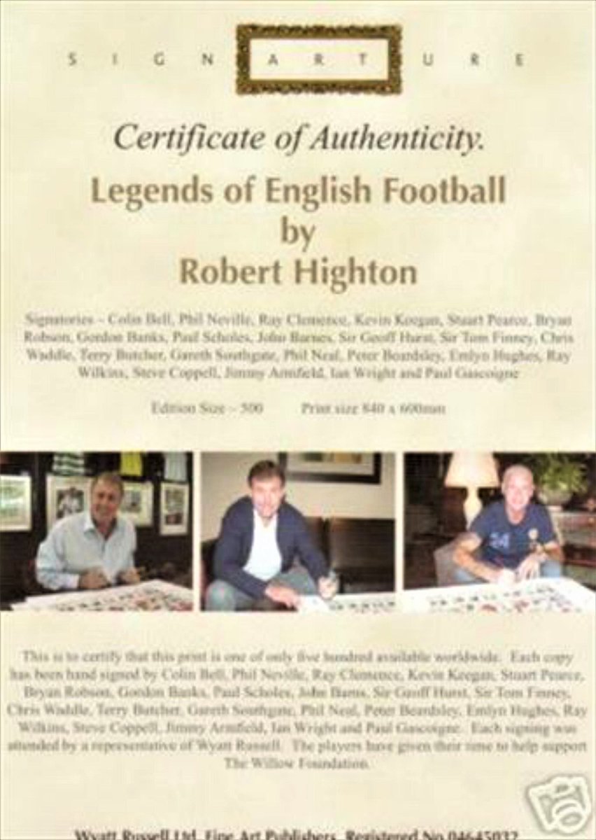 Authenticautogr's tweet photo. Legends of English Football Print, no frame, comes with COA.

Signed by so many famous footballers, such as

Geoff Hurst, 
Peter Beardsley, 
Steve Coppell, 
Alan Ball, 
Ray Wilkins, 
Kevin Keegan, 
Bryan Robson, 
Paul Scholes
Tom Finney
Gordon Banks and Paul Scholes. 
Plus More https://t.co/VUNYakFNrw
