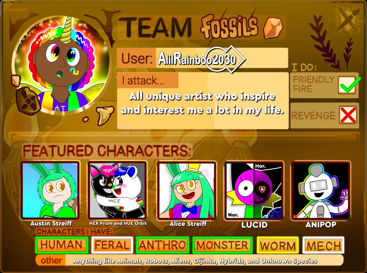 AlilRainboo2030's tweet image. TEAM FOSSILS ft My Characters
artfight.net/~AlilRainboo20…
___________________________________
HASHTAGS:
#artfight #ocattack #artfight2025 #ocandcreator #artfightattack #artteam #arttheme #teamfossils #teamreveal