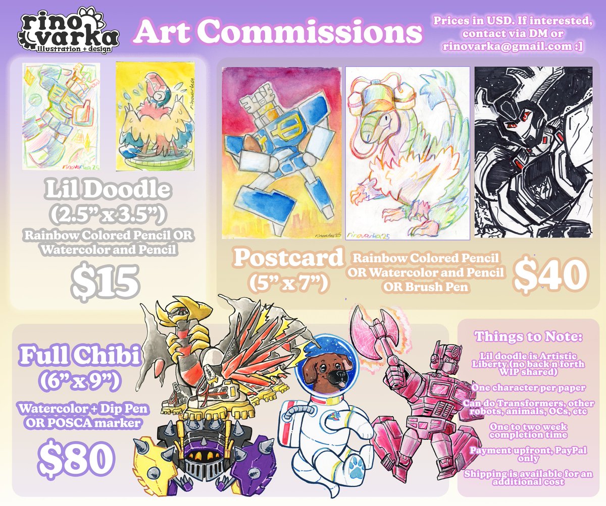 rinovarka's tweet image. 🌻Updated art commission options🗣️‼️🔥🦒
🌱Just options for lil guys and bringing back the rainbow colored pencil! 
🖌️Likes, shares, comments appreciated :] !