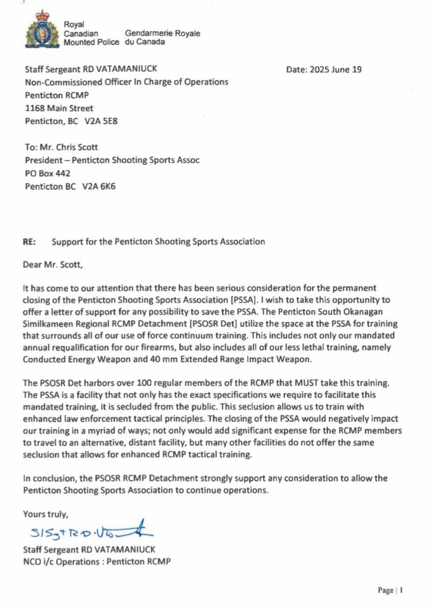 The RCMP performs critically important &amp; dangerous work on behalf of the public. 

It is of vital importance they have a proper training range locally. 

Fortunately, they do at little cost to taxpayers. 

Do not let the fed. Liberal government shut down the Penticton Shooting