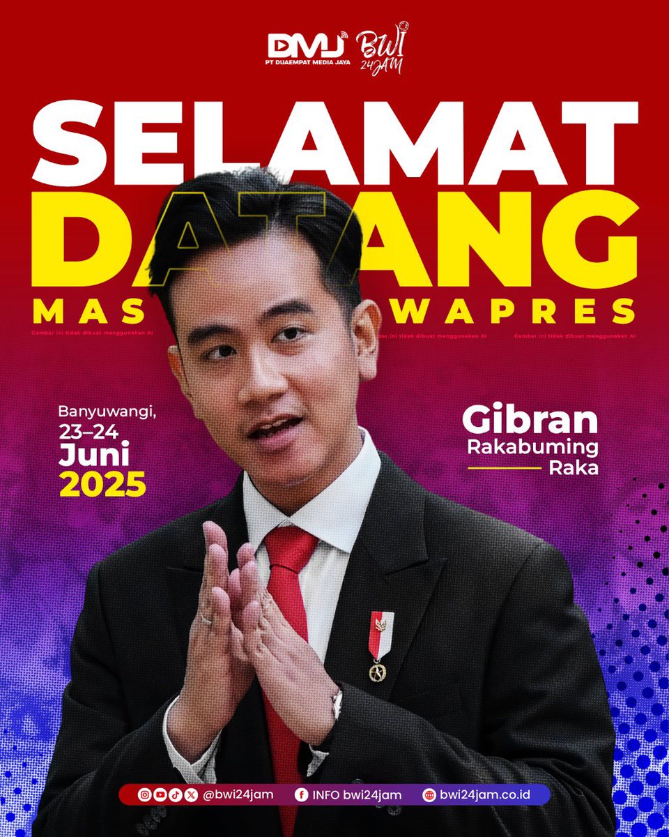 Selamat datang Mas Wapres @gibran_rakabuming di Banyuwangi! 💐

#GibranDiBanyuwangi #WapresRI #Banyuwangi2025 #bwi24jamjuni2025 #banyuwangi24jam #banyuwangi