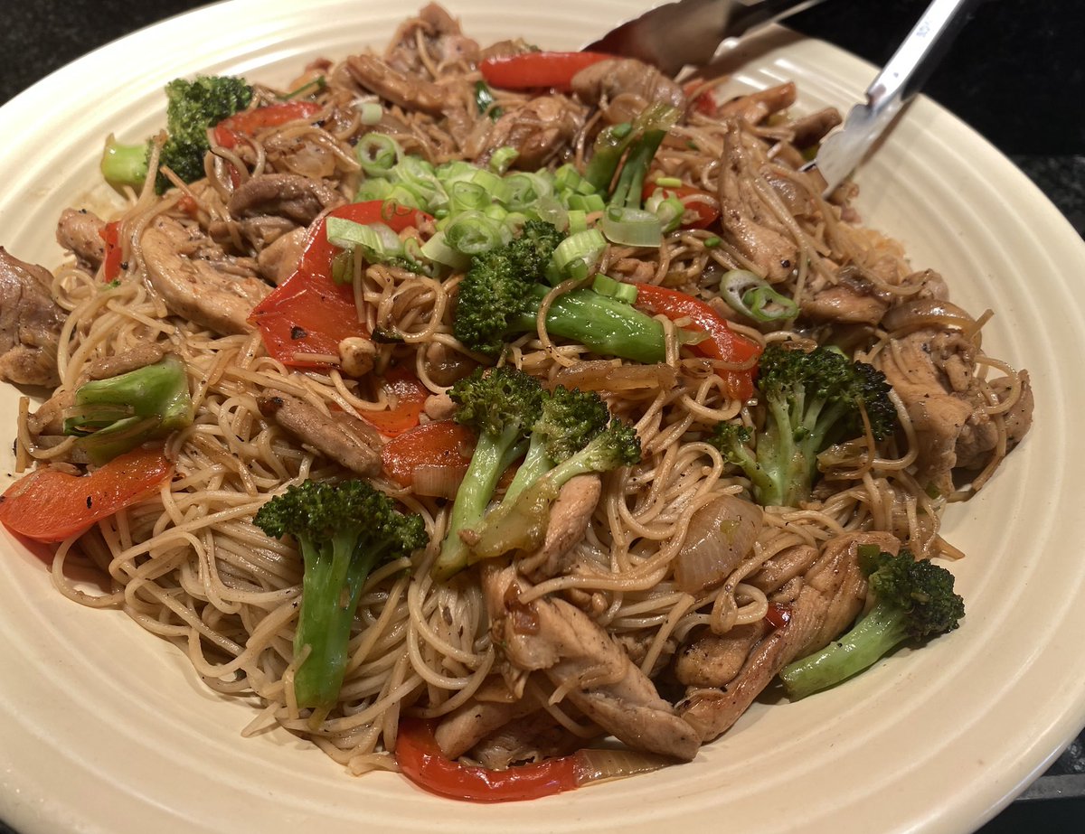 Such an easy and Lo Mein-tenance dinner. 
Thea Singer is getting her hair did.