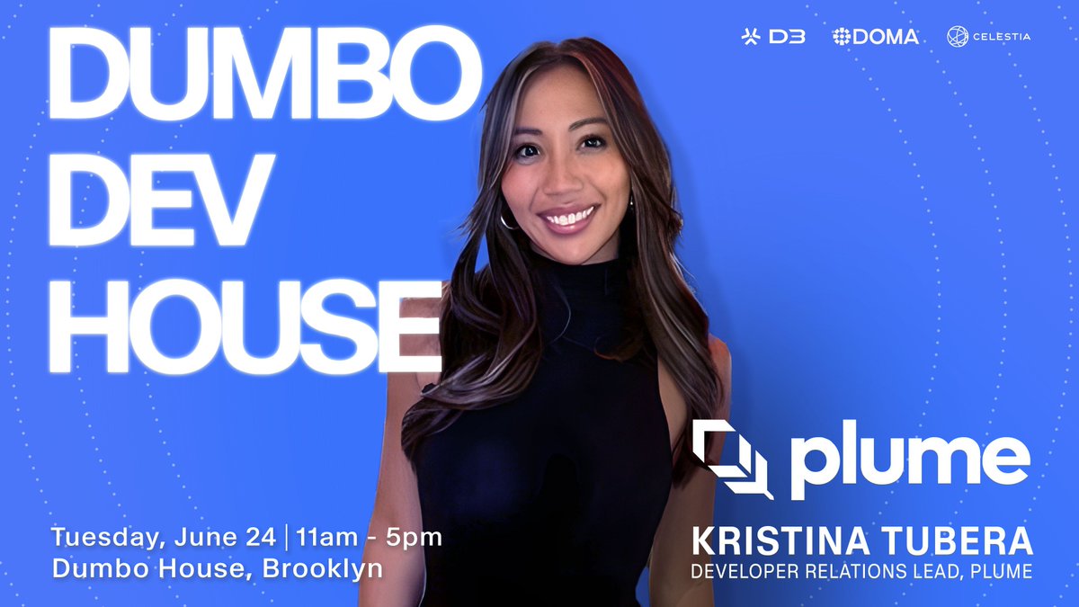 Looking to grow your RWAs on <a href="/plumenetwork/">Plume - RWAfi Chain</a>? Come listen to <a href="/lavidakristina/">Princess K ✨💅🏽👑</a>, Developer Relations Lead at Plume and get tips on maximizing impact.

Dumbo House, Brooklyn, USA
June 24th, 11am - 5PM EST
lu.ma/xyzacjkm