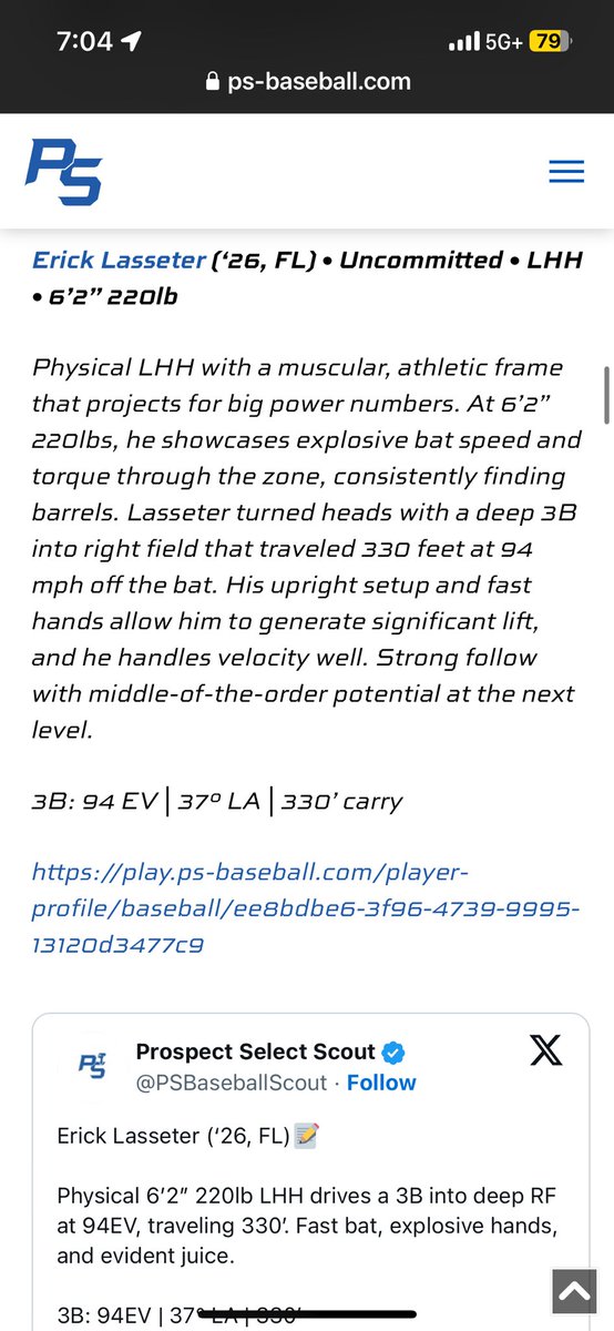 Erick Lasseter (@elass25) on Twitter photo Thank you <a href="/PSBaseballScout/">Prospect Select Scout</a> for the write up. Really looking forward to the rest of the summer.
<a href="/Jiwan23/">Jiwan James</a> <a href="/FlDirtbags/">Florida Dirtbags</a> <a href="/UCHSBASEBALL1/">UCH BASEBALL</a> Thank you <a href="/PSBaseballScout/">Prospect Select Scout</a> for the write up. Really looking forward to the rest of the summer.
<a href="/Jiwan23/">Jiwan James</a> <a href="/FlDirtbags/">Florida Dirtbags</a> <a href="/UCHSBASEBALL1/">UCH BASEBALL</a>