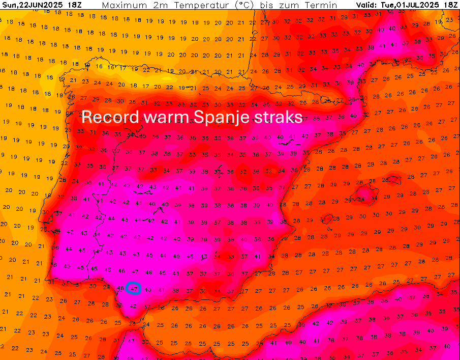 #Spanje zindert naar warmste zomer ooit! 

Juli en augustus moeten nog komen..

De eerste officiële vijftiger [50,0 of hoger] komt nabij.