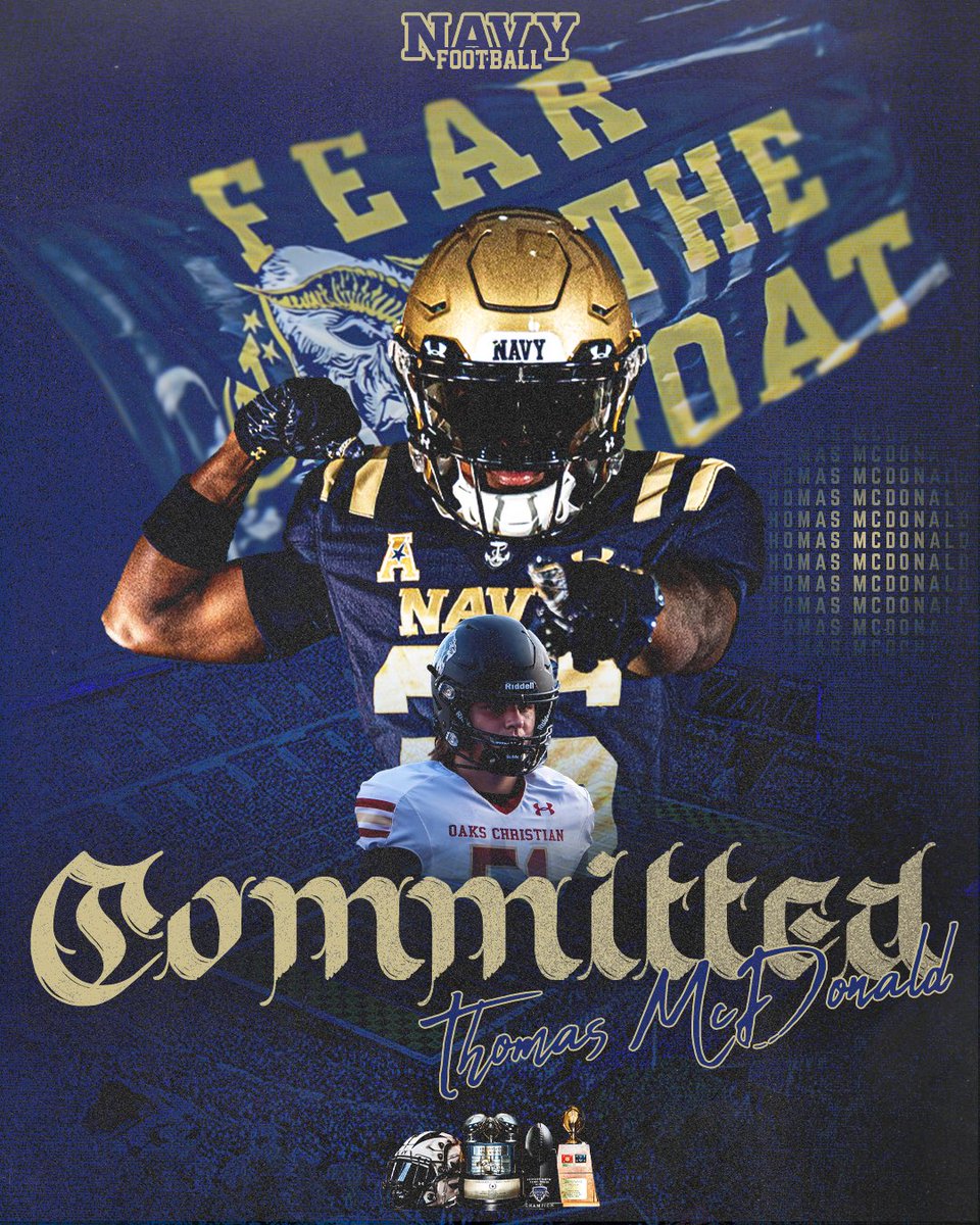 Thomasmcd418's tweet image. Blessed to announce I am committed to play football at the United States Navel Academy!!
@NavyFB @NavyCoachYo @CoachRickyBrown