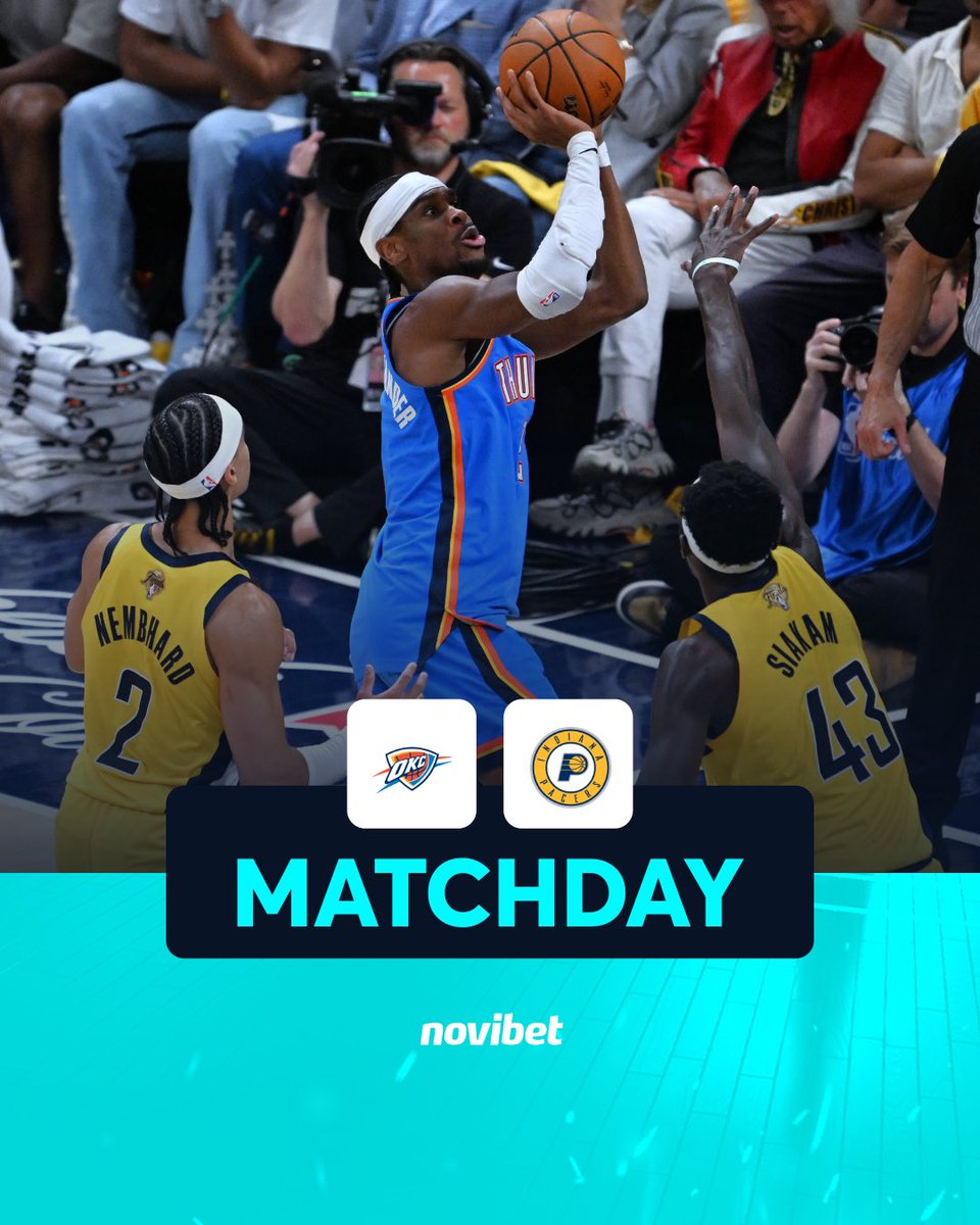 NovibetChile's tweet photo. GAME 7: TODO O NADA
Shai. Siakam. Haliburton.
Hoy explota la NBA.
Thunder vs Pacers
mFinales - Juego 7
20:00 hrs
¿Quién es el campeón de la NBA?
#Game7 #NBAFinals #ShaiTime #Haliburton #NovibetChile https://t.co/JERpnwLYal