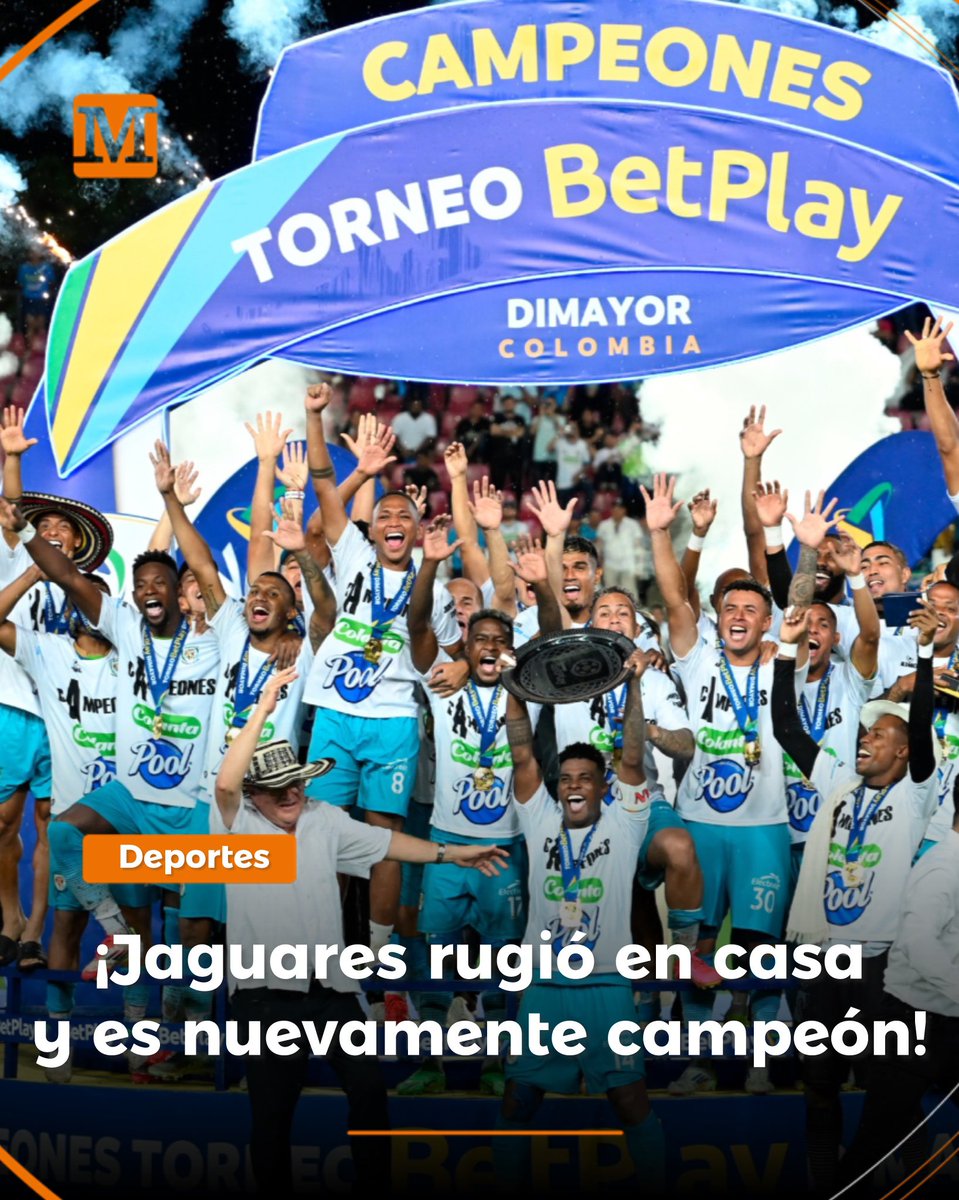 elmeridiano_co's tweet photo. #Deportes | 🐯⚽️🏟️🎉🏆 @JaguaresdeCord se coronó campeón del Torneo de Ascenso l 2025, tras derrotar 3-0 a Patriotas en el estadio Jaraguay de Montería, en juego de vuelta que estuvo dominado de principio a fin por el equipo que ya se pone a dos partidos de regresar a la primera categoría. El juego de ida había quedado 0-0, un empate que le dio más confianza a un onceno cordobés que de lejos fue el mejor equipo del semestre. #ElMeridianoTeUbica ⚽️🏟️🥅🐯