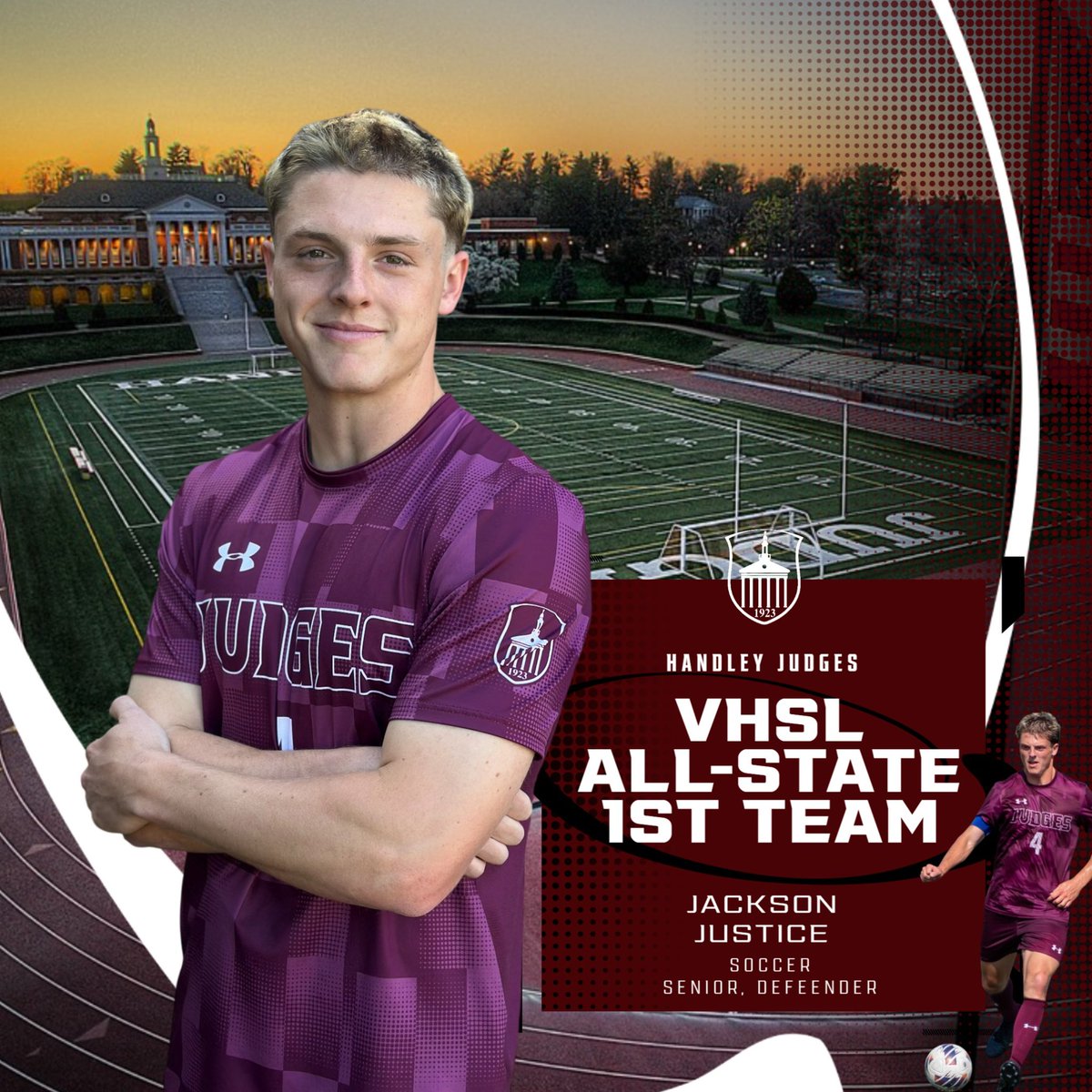 Back-to-Back All-State!
Huge congrats to Jackson Justice, senior defender, on being named to the VHSL All-State 1st Team for the 2nd year in a row!
Your grit, leadership, and consistency on the back line have set the standard. Proud of you, Jackson!
#OnceAJudgeAlwaysAJudge