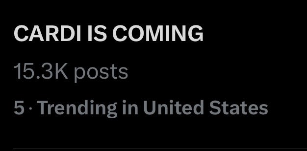 CARDI IS COMING is now trending at #5 in the US after her teaser announcement. 👀
