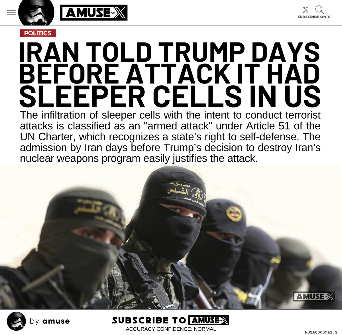 IRAN WAR: Days before Trump decided to destroy Iran's nuclear weapons program the Islamic Republic admitted that it had hundreds of sleeper cells already in the United States ready to strike at a moments notice. The UN defines this act as an 'act of war'.