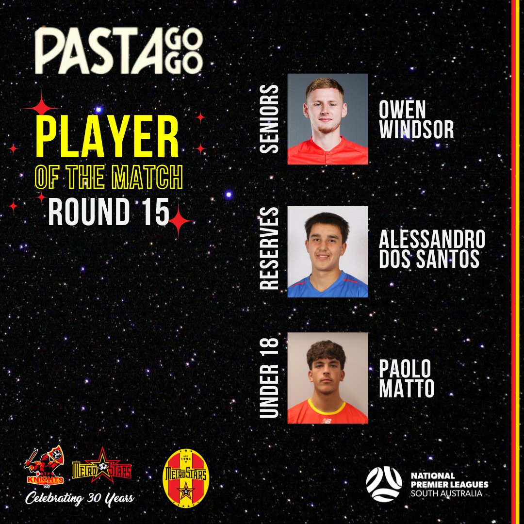 🔴🟡 𝐏𝐋𝐀𝐘𝐄𝐑 𝐎𝐅 𝐓𝐇𝐄 𝐌𝐀𝐓𝐂𝐇 🟡🔴

Here are the Players of the Match for Round 15!

Proudly brought to you by PastaGoGo

#RAANPLSA #MetroStars