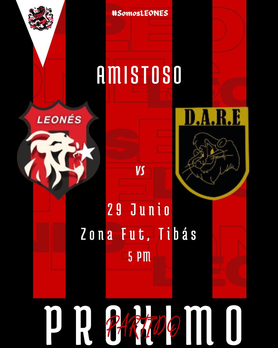 LeonesLDA's tweet photo. PROXIMO PARTIDO! 🦁🔥

Seguimos con nuestra preparación para la #Xcup.

⚔️@DARE_FCx
🏟️Zona Fut, Tibás
🕒5 PM

VAMOS LEOONESSSSSS!❤️🖤

#SomosLEONES https://t.co/w7IC9gckgb