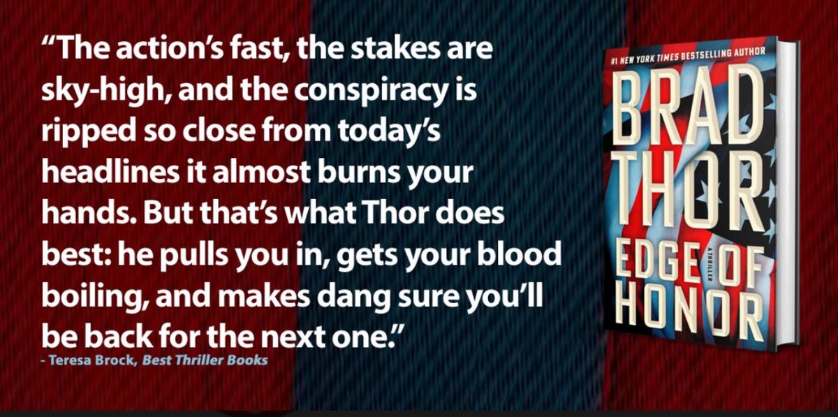Brad Thor (@bradthor) on Twitter photo An amazing review from Teresa Brock <a href="/BestThrillBooks/">Best Thriller Books</a> : bestthrillerbooks.com/teresa-brock/e… An amazing review from Teresa Brock <a href="/BestThrillBooks/">Best Thriller Books</a> : bestthrillerbooks.com/teresa-brock/e…