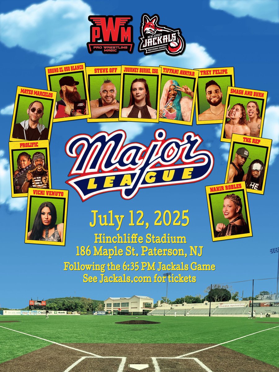 WrestlingMagic's tweet photo. Join us on July 12 at Historic Hinchliffe Stadium for PWM Major League! 

Our Main Event will see PWM World Heavyweight Champion @ElOsoBlancoNj defend against @TREYFELIPE21 ! 

Tickets are available now at https://t.co/4Ei4aE6n7L

#ThisIsMagic https://t.co/fGuUfNVboD