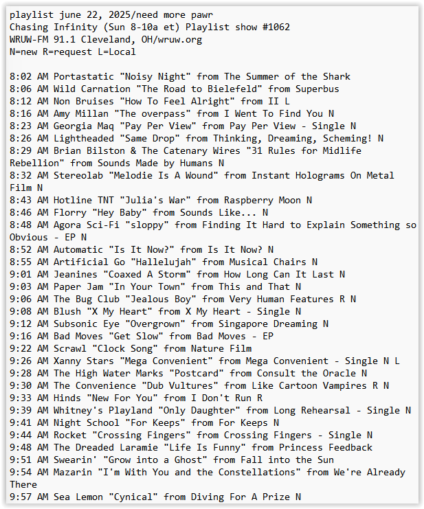 Ed Zeitz (@edzeitz) on Twitter photo my <a href="/WRUW/">WRUW-FM 91.1</a> playlist this am ft <a href="/amymillan/">Amy Millan</a> <a href="/georgiamaq_/">gold soundz</a> <a href="/SkepWax/">Skep Wax Records</a> <a href="/stereolabgroop/">Stereolab</a> <a href="/HotlineTnt/">Hotline TNT</a> <a href="/jeanines_nyc/">jeanines</a> <a href="/thebugclubband/">The Bug Club</a> <a href="/TheDreadedLarry/">The Dreaded Laramie</a> <a href="/SeaLemonMusic/">Sea Lemon Music</a> + a bunch more my <a href="/WRUW/">WRUW-FM 91.1</a> playlist this am ft <a href="/amymillan/">Amy Millan</a> <a href="/georgiamaq_/">gold soundz</a> <a href="/SkepWax/">Skep Wax Records</a> <a href="/stereolabgroop/">Stereolab</a> <a href="/HotlineTnt/">Hotline TNT</a> <a href="/jeanines_nyc/">jeanines</a> <a href="/thebugclubband/">The Bug Club</a> <a href="/TheDreadedLarry/">The Dreaded Laramie</a> <a href="/SeaLemonMusic/">Sea Lemon Music</a> + a bunch more