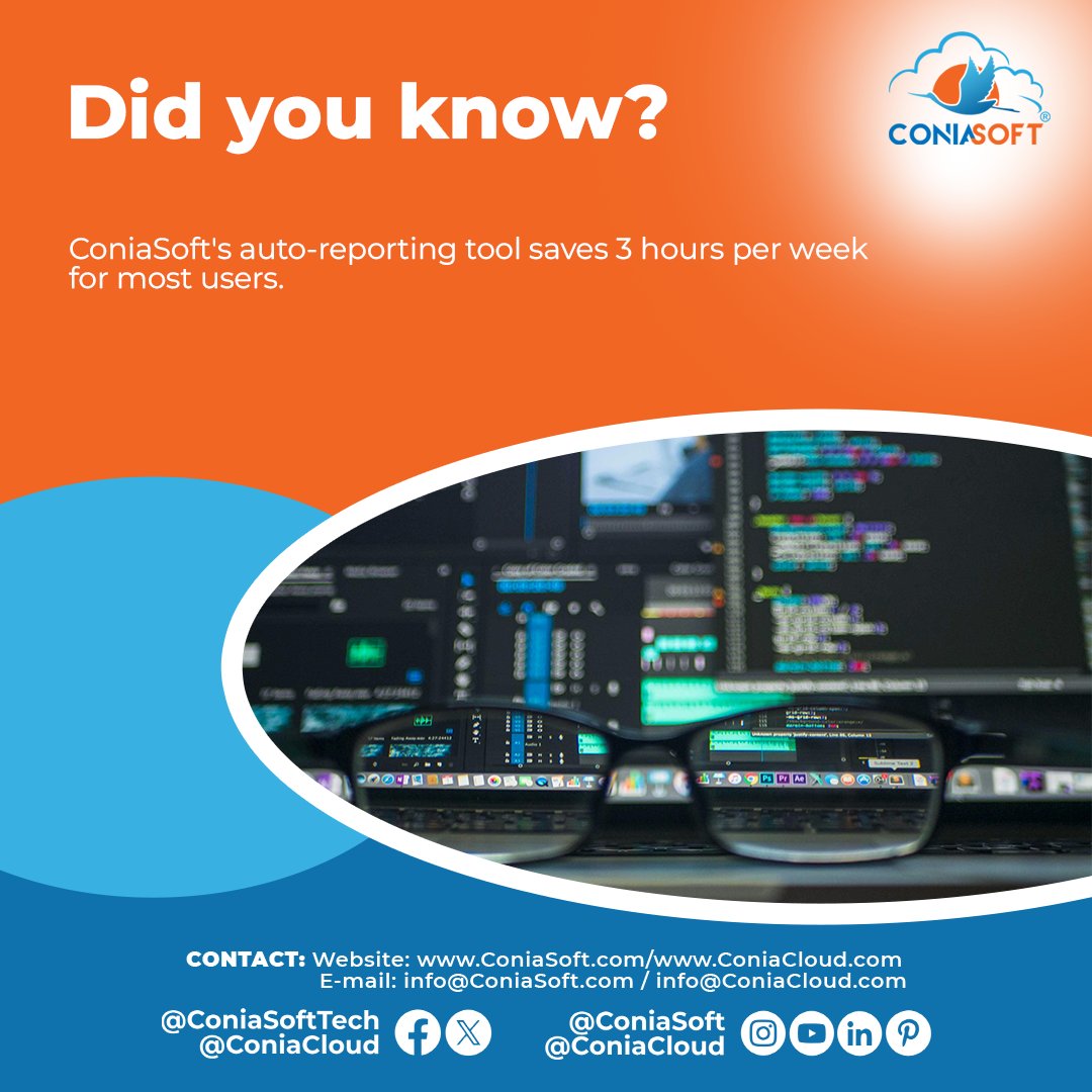 ConiasoftTech's tweet image. Did you know?
ConiaSoft’s auto-reporting tool saves users up to 3 hours per week. More time for strategy, less time on spreadsheets!
#ConiaSoft #TimeSavingTools #AutoReporting #WorkSmarter #ProductivityBoost #DigitalEfficiency #SmartSoftware #TechForBusiness #AutomationBenefits
