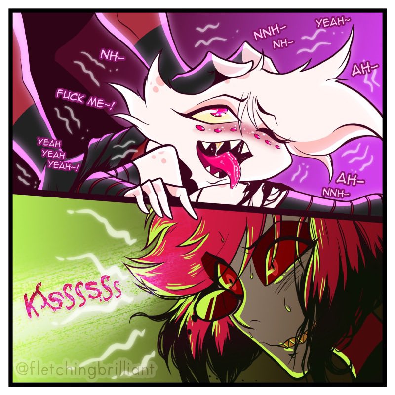 FletchIsNeat's tweet photo. Loveless Bond Ch 8 - Pt 3! 

I was posting these! Remember that? 🫠
Some mild smut and #Alastor is learning what arousal feels like, plus Rocky cameo! We love Rocky.

Read here! https://t.co/eYwpgbGKzN

#hazbinhotel #angeldust #radiodust https://t.co/z90Fq8MtFM