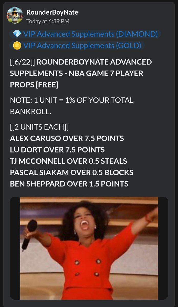 RounderBoyNateX's tweet image. 🫵🤑 YOUR NBA GAME 7 ONE-A-DAYS W/CREATINE, BCAAS, AND TESTOSTERONE BOOSTERS !

#EZMONEY #ONTHEHOUSE #GAMBLINGX #NBA #NBAFINALS #NBAPLAYOFFS #OKCVSIND #FREEPLAYS #SPORTSBETTINGX #SPORTCOIN

💪💰 GET YOUR BANKROLL SWOLE WITH MY SUBSCRIPTION @ @OSTAILS!  LINK IN BIO 👆👆