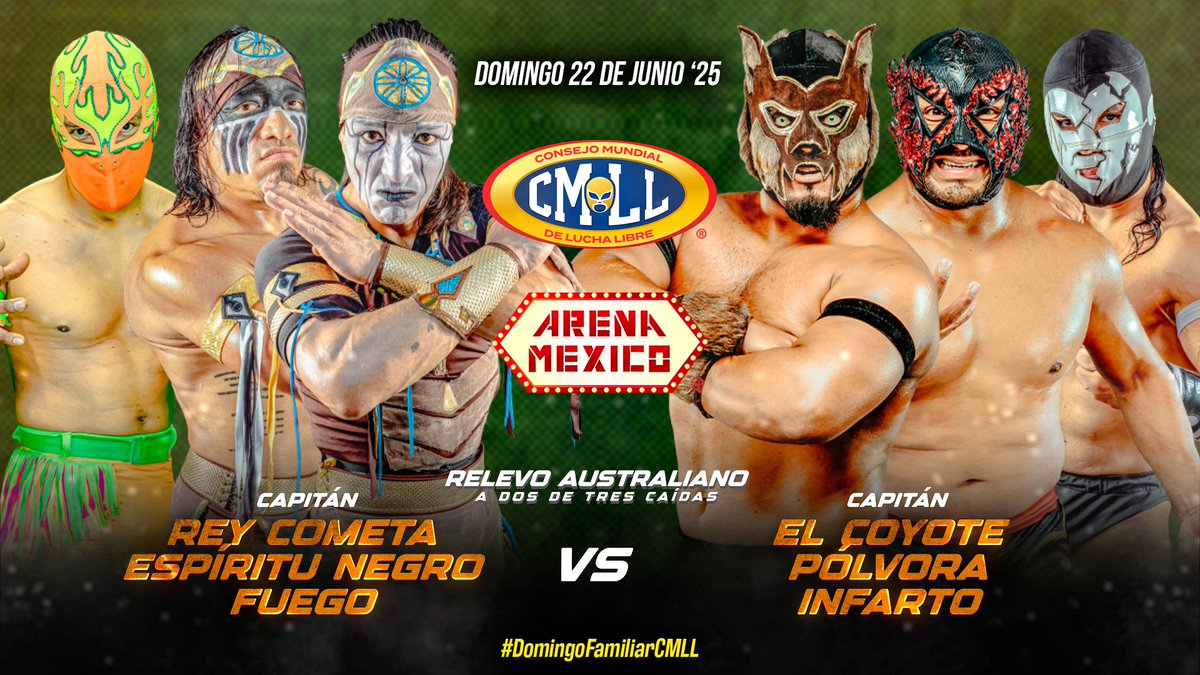 CMLL_OFICIAL's tweet photo. ¡Las rudezas se imponen en el segundo encuentro! Los AtrapaSueños (Rey Cometa y Espíritu Negro) caen junto a Fuego luego de medirse a Pólvora, Infarto y El Coyote.  

#DomingoFamiliarCMLL
#3aCaída https://t.co/oSWU2AB4k3