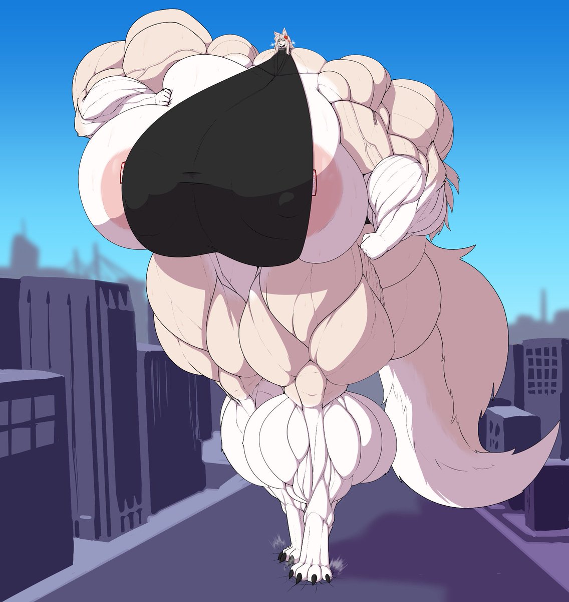 nii_chito's tweet photo. super buff artwork of my gigantic wolf lady by amazing @RustAndBolts 

her muscle density💪💪💪 is out of this world https://t.co/WIykhHzFId