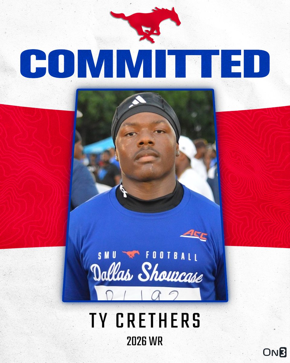 BREAKING: Garland (Tex.) WR Ty Crethers flips from Texas State to SMU. 

Mustangs land another DFW standout in the 2026 class.

on3.com/teams/smu-must…