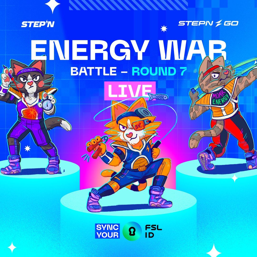 ⚔️ ENERGY WAR: ROUND 7 IS LIVE ⚡

Lace up, lock in, and get moving - Round 7 starts NOW.

Burn at least 2 Energy per day for the next 7 days using STEPN or STEPN GO 👟 

Premium Battle Pass Reward – STEPN GO ENERGY War Background! 
👑 Hold a Premium Pass
💥 Complete Round 7