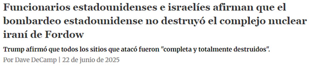 Lewis94241116's tweet image. -Funcionarios israelíes y de EEUU, señalan al New York Times que el bombardeo del sitio nuclear subterráneo de Fordow, en Irán no destruyó la instalación.
🇮🇷#Jun22🇮🇱🇺🇸
#MiddleEast 
#TruePromiseIII
#iranisraelwar
#IranIsraelConflict 
#VerdaderaPromesa3