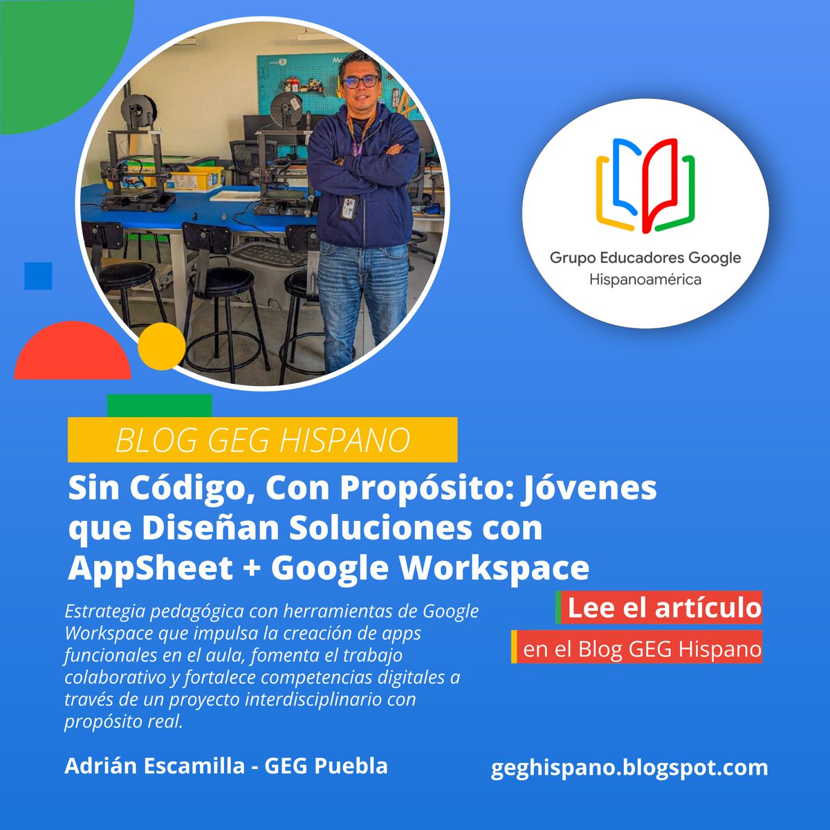 GEG Hispanoamérica (@geghispano) on Twitter photo 🎉 Nuestro Blog Oficial es un nuevo espacio donde líderes de la región comparten experiencias con <a href="/GoogleForEdu/">Google for Education</a>.
Gracias a Susy Carlo (GEG Santa Cruz) y a Adrián Álvarez (GEG Puebla) por sus últimas contribuciones.
👉 Clic aquí para leer y compartir: geghispano.blogspot.com 🎉 Nuestro Blog Oficial es un nuevo espacio donde líderes de la región comparten experiencias con <a href="/GoogleForEdu/">Google for Education</a>.
Gracias a Susy Carlo (GEG Santa Cruz) y a Adrián Álvarez (GEG Puebla) por sus últimas contribuciones.
👉 Clic aquí para leer y compartir: geghispano.blogspot.com