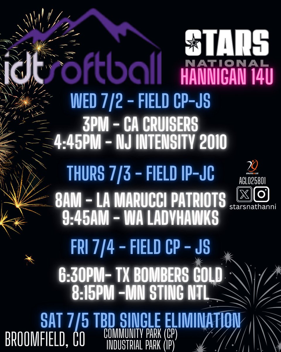 Stars National Hannigan (@starsnathanni) on Twitter photo The only team from FL chosen to be in the IDT! Excited to play some amazing teams out in Colorado, best place to watch fireworks Friday is at our game🎆🥎🏔️ <a href="/starsnationalfp/">Stars Organization</a> The only team from FL chosen to be in the IDT! Excited to play some amazing teams out in Colorado, best place to watch fireworks Friday is at our game🎆🥎🏔️ <a href="/starsnationalfp/">Stars Organization</a>