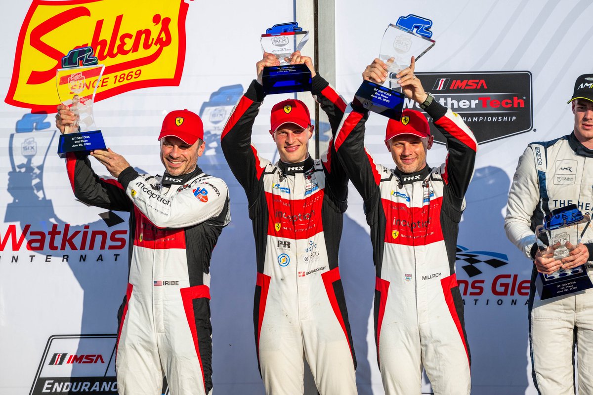 OptimumMSport's tweet image. WE DID IT🥳 

P1 Bronze Cup🥇
P2 GTD🥈
First podium with Ferrari🐴 
First IMSA podium of 2025 🍾 
Second podium at Watkins Glen🇺🇸
Extended Endurance Cup lead🏆

Not much beats a trip to victory lane! 

An incredible fight from P12 to the flag 🙌🏼

#IMSA #Sahlens6Hrs #WGI