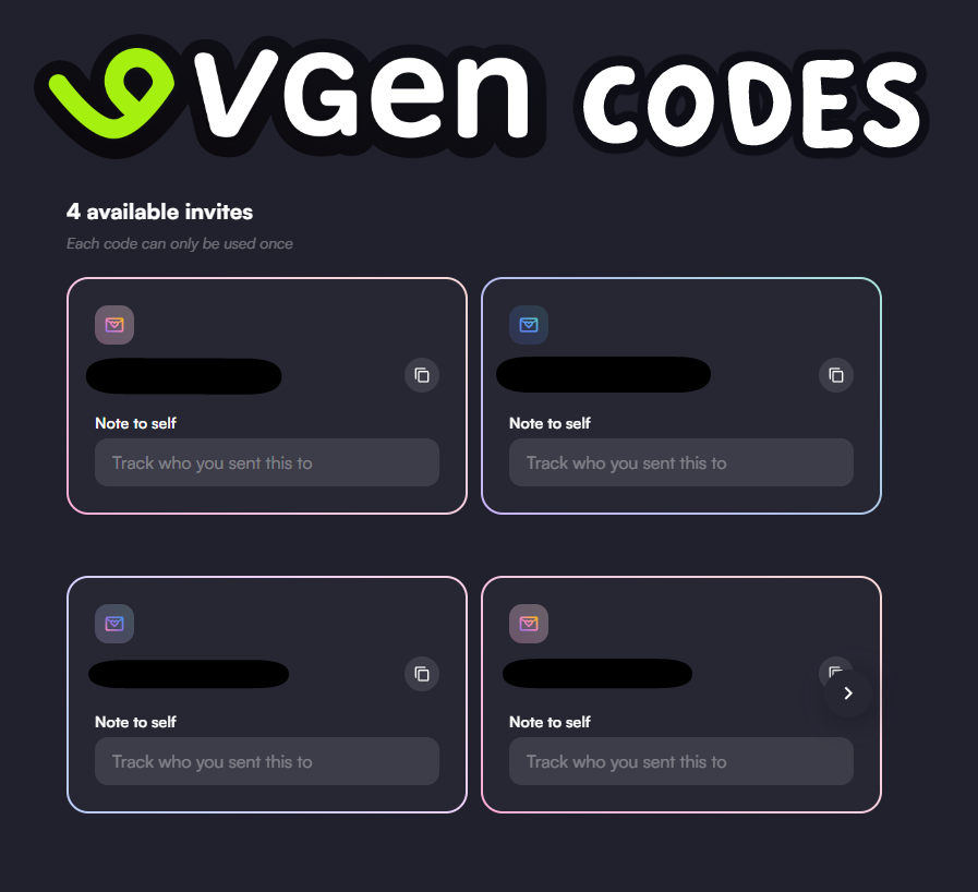 #VGENCODE GIVEAWAY!

I'm giving away 4 invite codes!

To enter:
♥️Like &amp; Repost (follow is appreciated) 
💬Reply with your art and portfolio link. 
🚫NO AI!

Artists will be DM for the code!