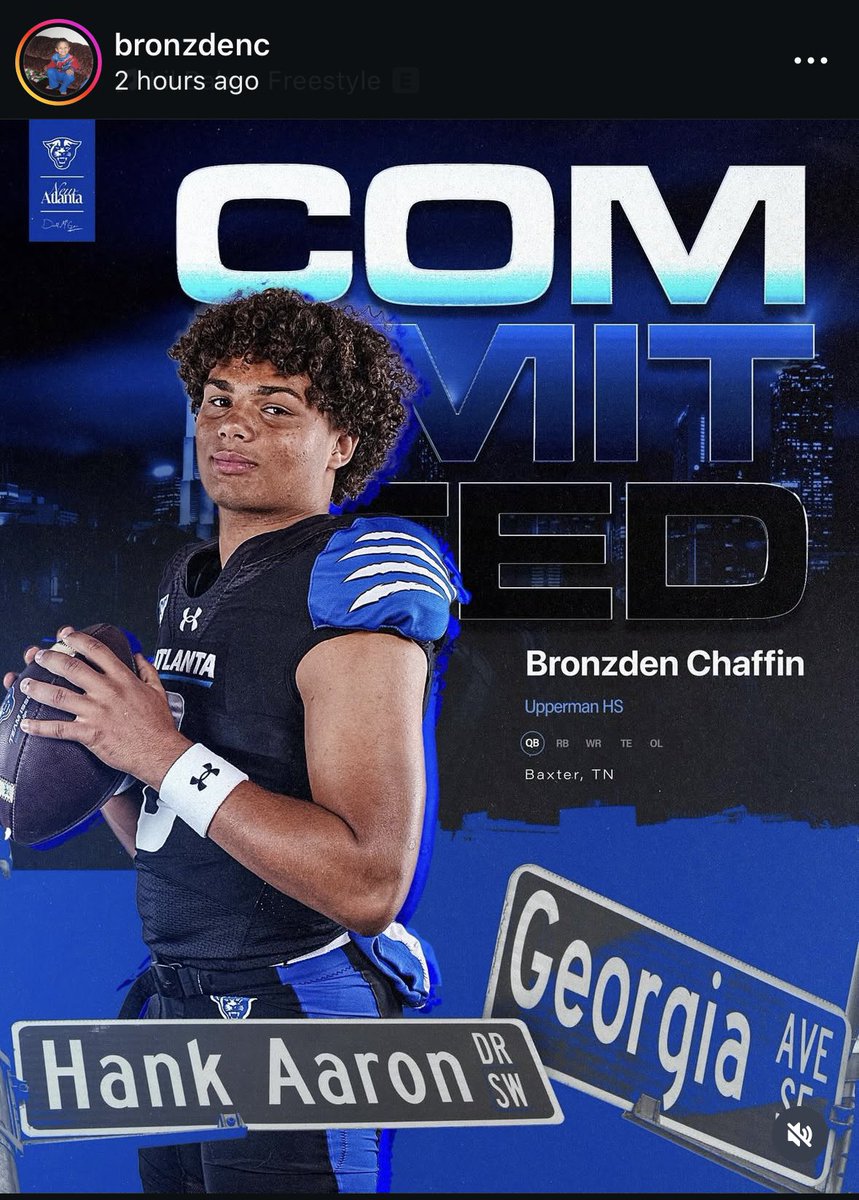 Upperman (TN) Quarterback Bronzden Chaffin commits to Georgia State

#GSUFootball #NewAtlanta 

247sports.com/player/bronzde…
