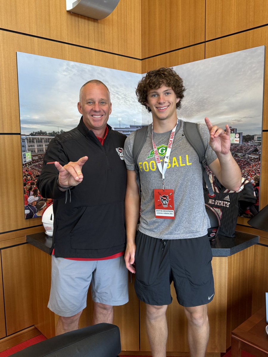 Griffin Cockerham (@griffcockerham) on Twitter photo After an amazing camp and conversation with <a href="/StateCoachD/">Dave Doeren</a> my family and I are very excited to say I have been offered by <a href="/PackFootball/">NC State Football</a> #GoPack
<a href="/CoachGLocklear/">Gavin Locklear</a> <a href="/PackAthletics/">NC State Athletics</a>
<a href="/DrStevenWright/">Steven Wright</a> <a href="/CoachDrew__/">Nick Drew</a> <a href="/BillLiedy/">Bill Liedy</a> <a href="/football_cghsnc/">Gibbons Football</a> After an amazing camp and conversation with <a href="/StateCoachD/">Dave Doeren</a> my family and I are very excited to say I have been offered by <a href="/PackFootball/">NC State Football</a> #GoPack
<a href="/CoachGLocklear/">Gavin Locklear</a> <a href="/PackAthletics/">NC State Athletics</a>
<a href="/DrStevenWright/">Steven Wright</a> <a href="/CoachDrew__/">Nick Drew</a> <a href="/BillLiedy/">Bill Liedy</a> <a href="/football_cghsnc/">Gibbons Football</a>