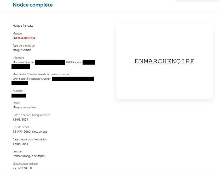 Je rappelle que "ENMARCHENOIRE" est une marque déposée, et possédée par Quentin ? C'est vraiment un move étrange d'annoncer la scission pour continuer à travailler sous le nom même que possède la personne condamnée. Rebranding mais qu'à moitié quoi.