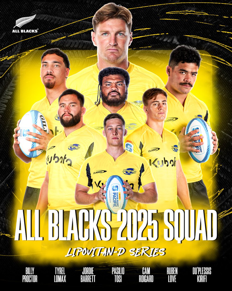 Congratulations to our 7 Hurricanes named in first All Blacks squad of 2025 to face France! 🖤💛 

Unavailable for selection due to injury: Asafo Aumua and Peter Lakai
