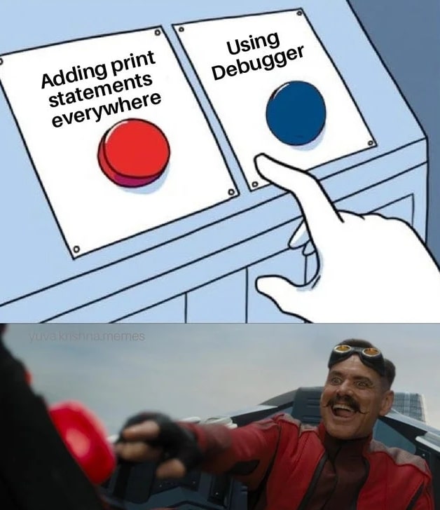 programmer_pic's tweet image. 싹 다 print 찍기
vs
디버거 쓰기
