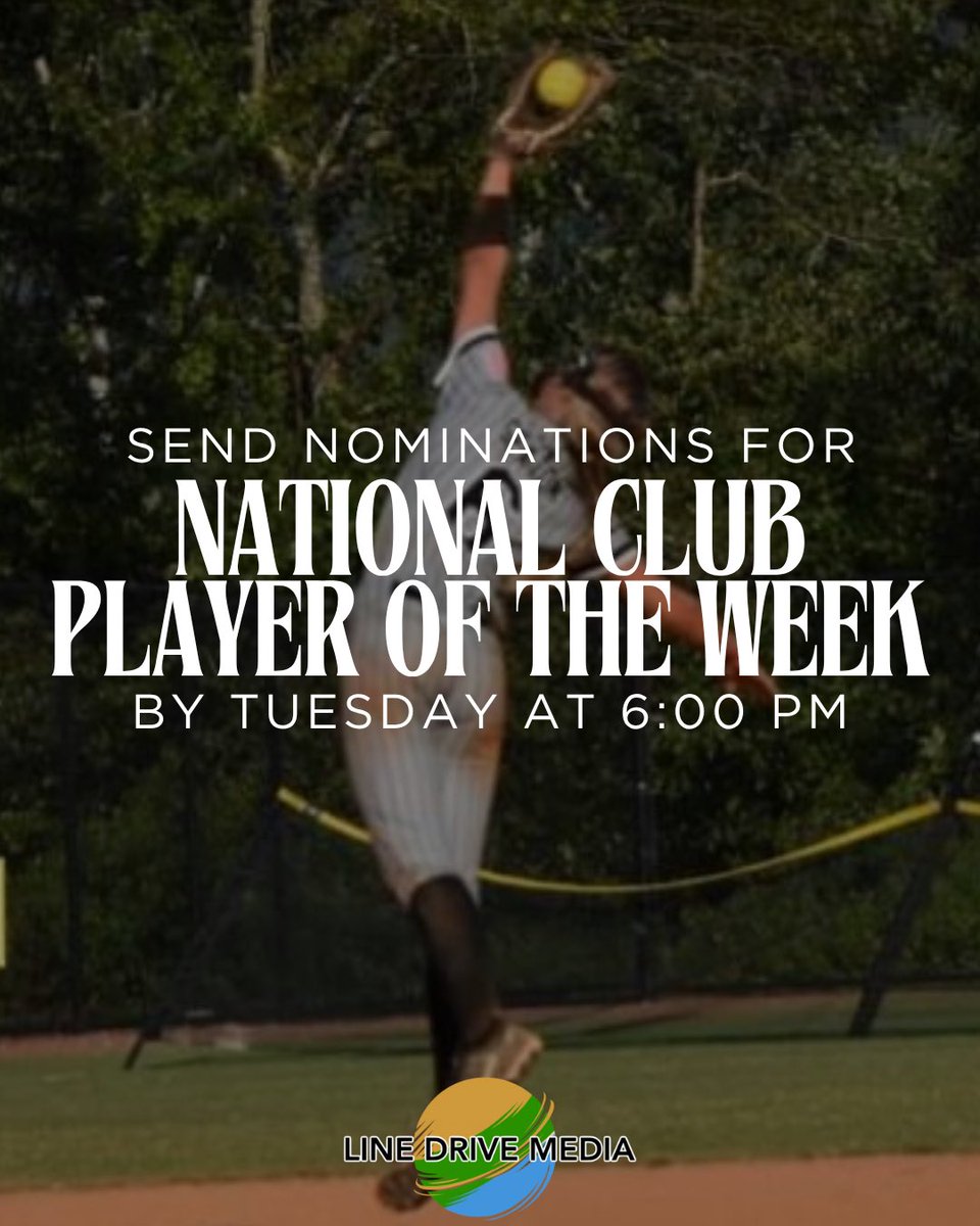 LineDsoftball's tweet photo. Remember: Nomination Deadline For National Club Player of the Week Is TUESDAY at 6:00 p.m.๐ฅ Link below for more information!โฌ๏ธ
๐: https://t.co/dRabyvMa8s
#linedrivemedia #linedrivesoftball #softball #nationalplayeroftheweek https://t.co/0P6pN1gWiV